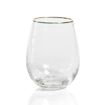 Hammered Stemless Wine Glass w/ Gold Rim - Gabrielle's Biloxi