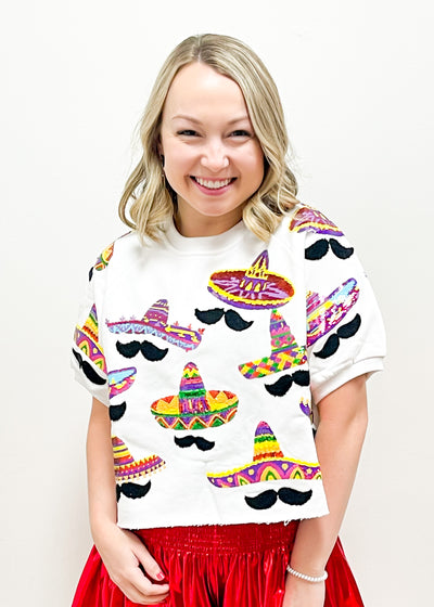 Queen of Sparkles Mustache & Sombrero Top - Gabrielle's Biloxi