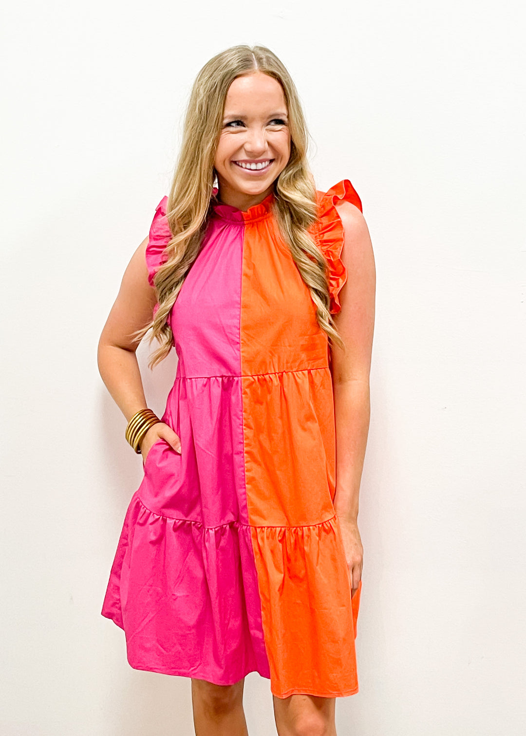 Color Block Dress - Pink/Orange - Gabrielle's Biloxi