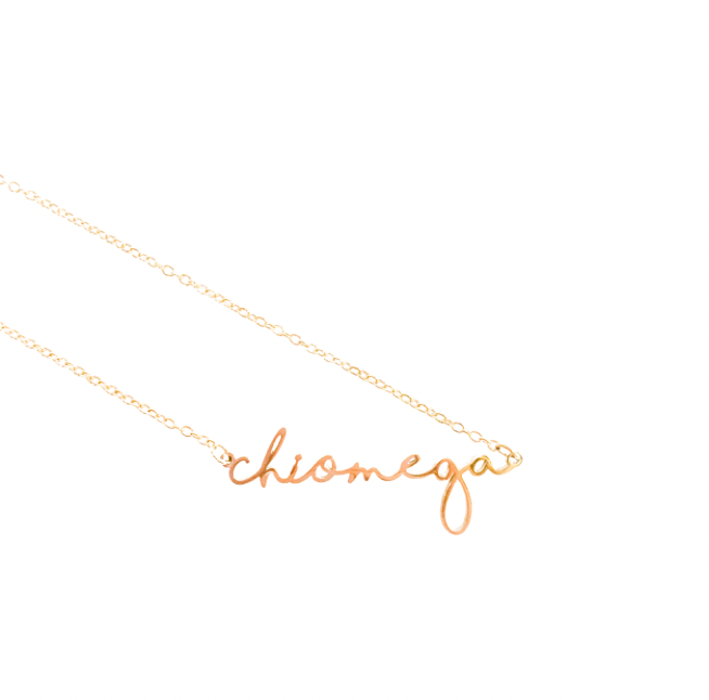 Sorority Gold Script Necklace - Chi Omega - Gabrielle's Biloxi