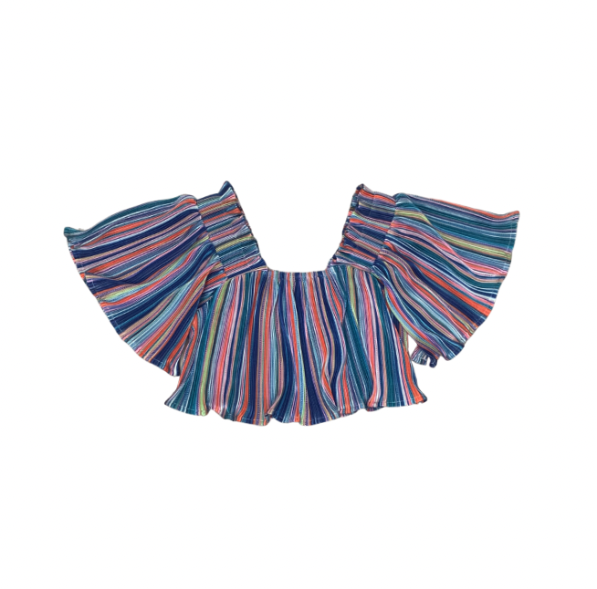 Queen of Sparkles Kids Blue Rainbow Stripe Flutter Top - Gabrielle's Biloxi