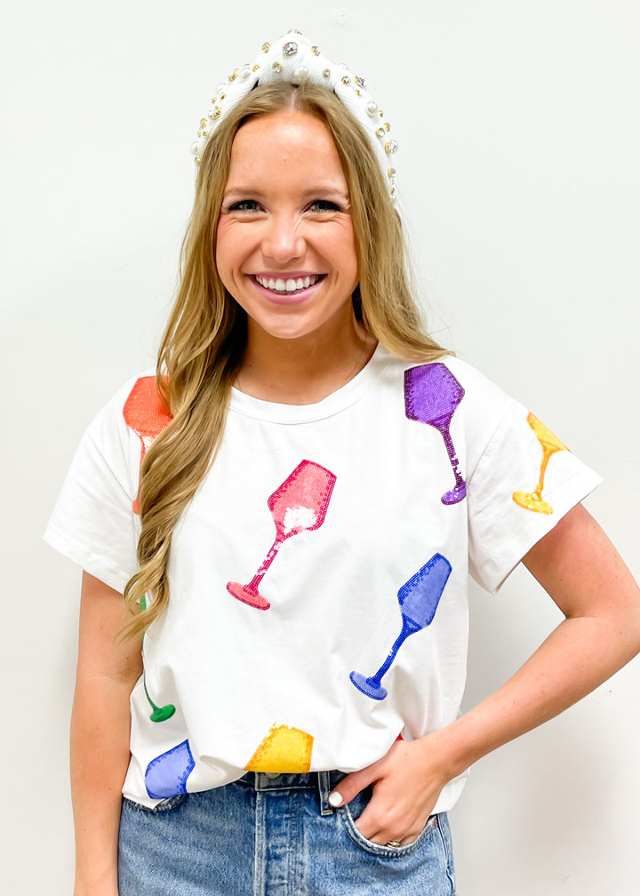 Queen of Sparkles White Multi Wine Glass Tee - Gabrielle's Biloxi