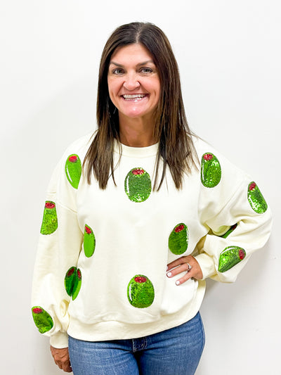 Queen of Sparkles Ivory Olive All Over Sweatshirt - Gabrielle's Biloxi