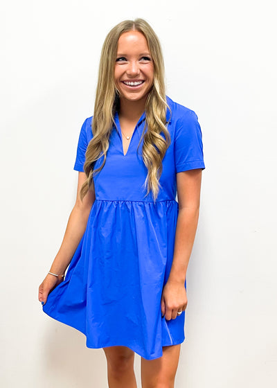 Amanda Uprichard Short Sleeve Althea Dress - Cobalt - Gabrielle's Biloxi