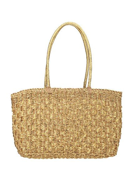 Metallic Gold Straw Tote