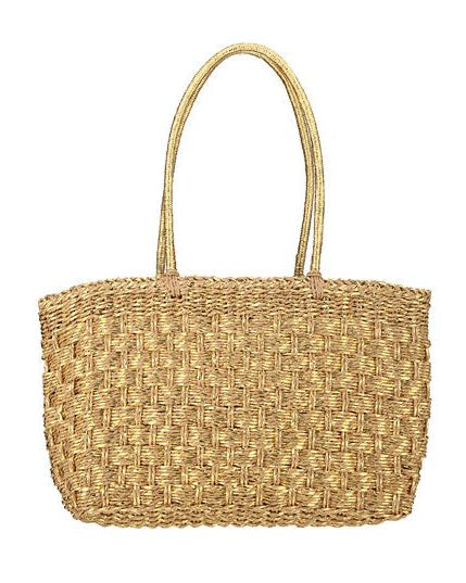 Metallic Gold Straw Tote