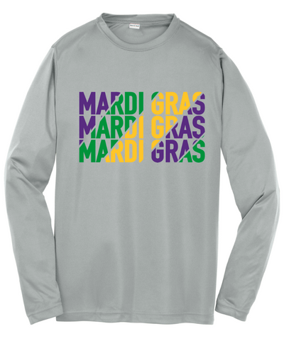 Kids Mardi Gras Repeating with Diagonal Colors L/S - Gray - Gabrielle's Biloxi
