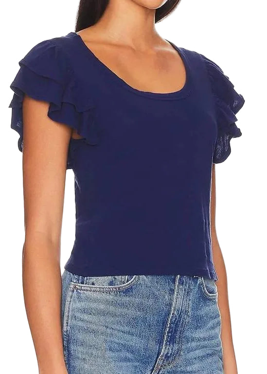 Bobi Double Ruffle Tee - Deep Seas
