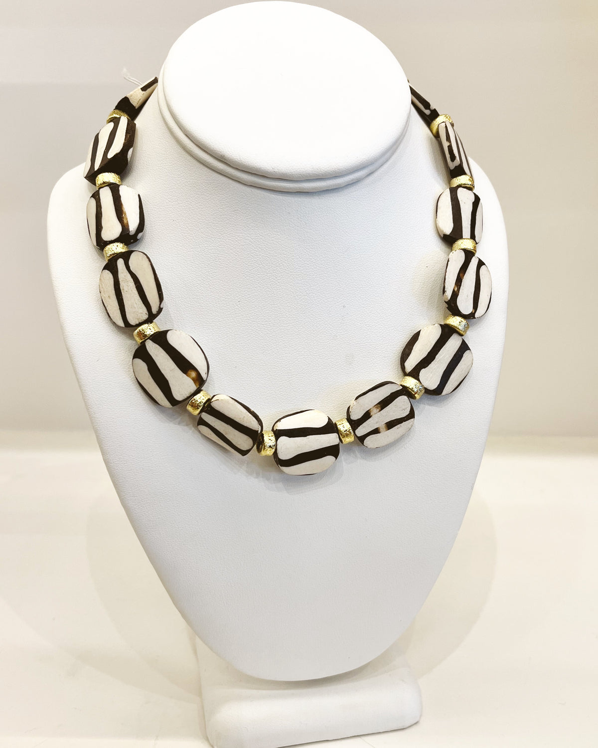 Virtue Studded Tribal Disc Necklace - Black/White Stripes - Gabrielle's Biloxi