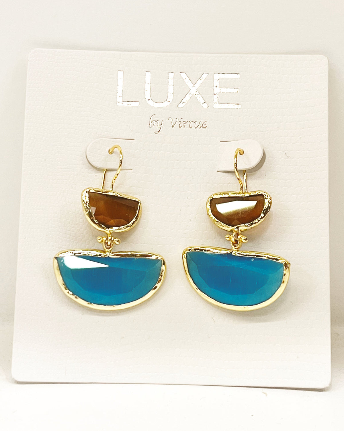 Virtue The Regina LUXE Double Bezel Drop Stone Earring - Chocolate/Turquoise - Gabrielle's Biloxi