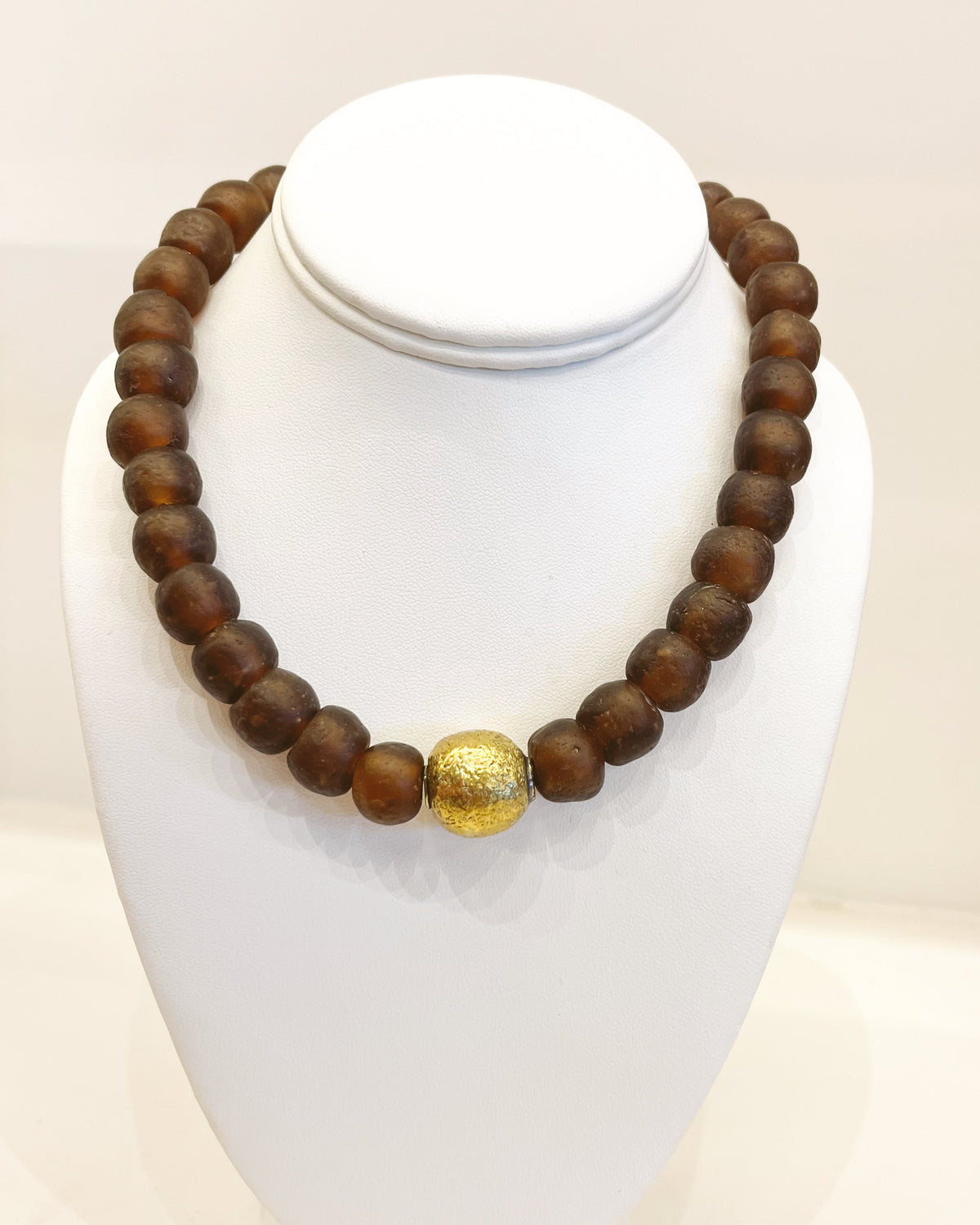 Virtue Large Glass Necklace with Brass Ball - Brown - Gabrielle's Biloxi
