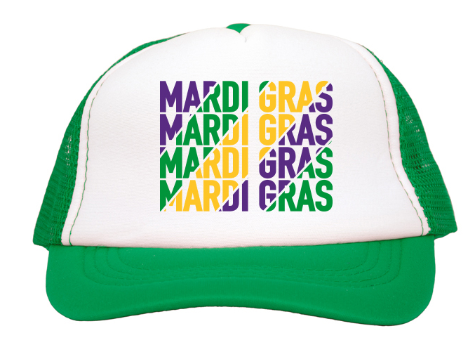 Youth Mardi Gras Repeating Green Trucker Cap - Gabrielle's Biloxi