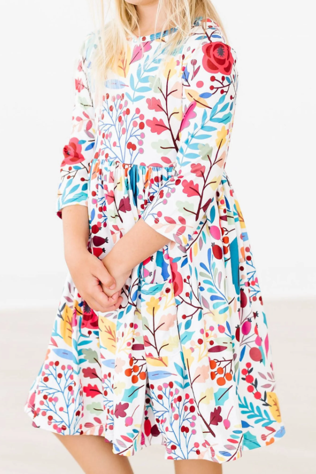 Winter Berries 3/4 Sleeve Pocket Twirl Dress - Gabrielle's Biloxi