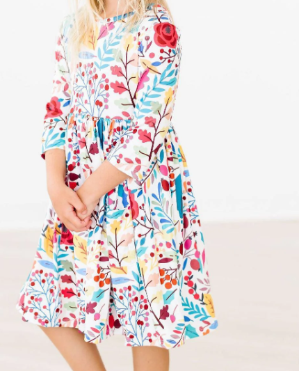 Winter Berries 3/4 Sleeve Pocket Twirl Dress - Gabrielle's Biloxi