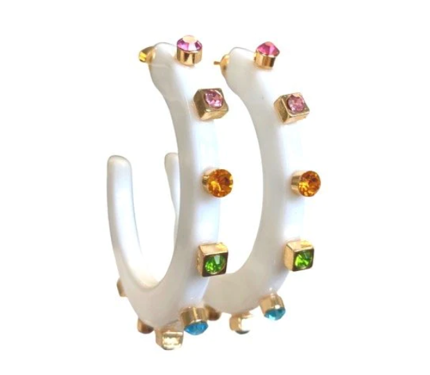 Jewel Hoops - White with Multicolor - Gabrielle's Biloxi