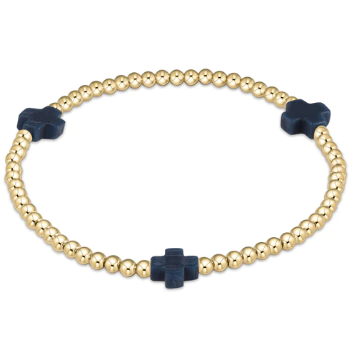 ENewton Signature Cross Gold Pattern 3MM Bead Bracelet - Navy - Gabrielle's Biloxi