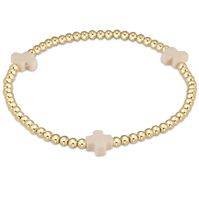 egirl Signature Cross Gold Pattern 3mm Bead Bracelet - Off White - Gabrielle's Biloxi