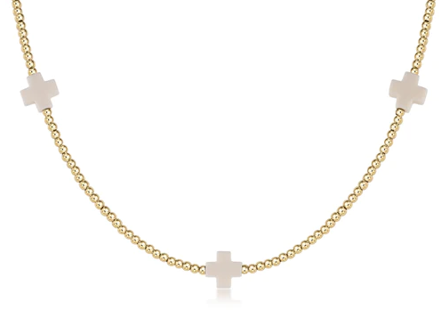 ENewton 15" Choker Signature Cross Gold Pattern 2mm Bead - Off White - Gabrielle's Biloxi
