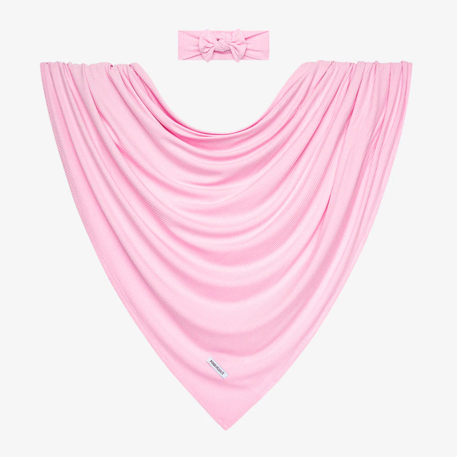 Posh Peanut Solid Ribbed Infant Swaddle & Headwrap Set - Posh Pink - Gabrielle's Biloxi