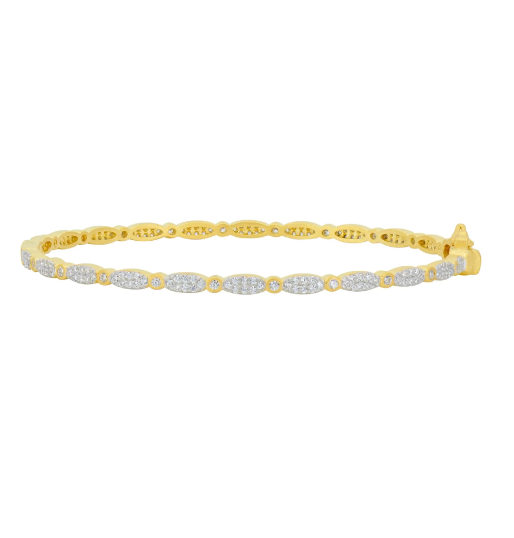 Freida Rothman Marquese Pave' Thin Hinge Bngle - Gold / White - Gabrielle's Biloxi