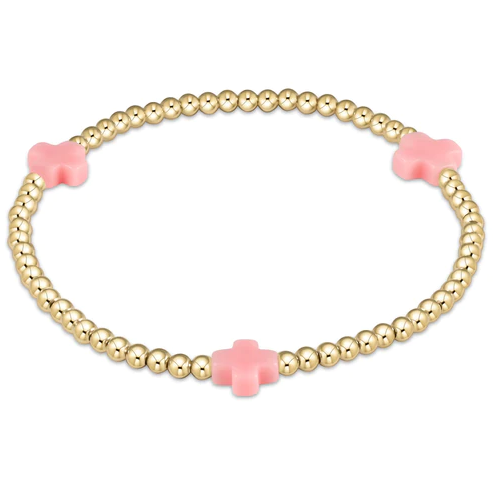 ENewton Signature Cross Gold Pattern 3MM Bead Bracelet - Pink - Gabrielle's Biloxi