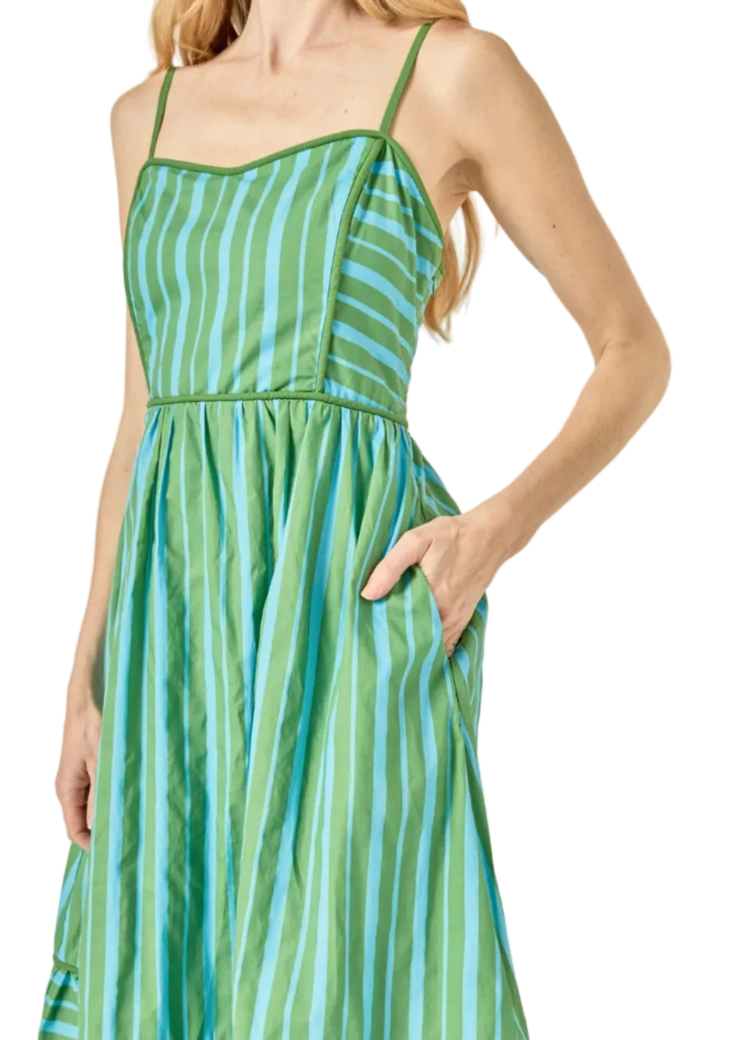 Full Length Maxi Dress - Green/Blue Stripes