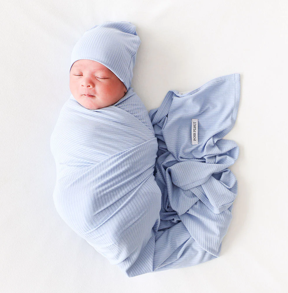 Posh Peanut Solid Ribbed Infant Swaddle & Beanie Set - Powder Blue - Gabrielle's Biloxi