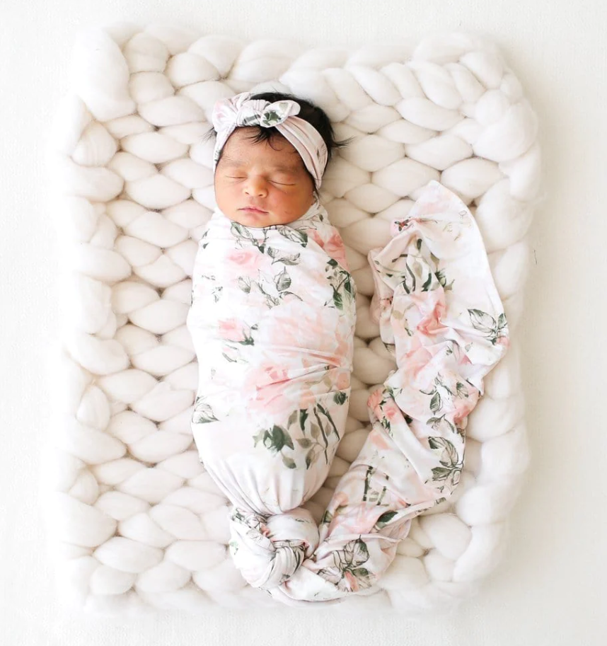 Posh Peanut Vintage Pink Rose - Infant Swaddle and Headwrap Set - Gabrielle's Biloxi