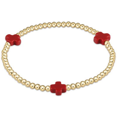 ENewton Signature Cross Gold Pattern 3MM Bead Bracelet - Red - Gabrielle's Biloxi