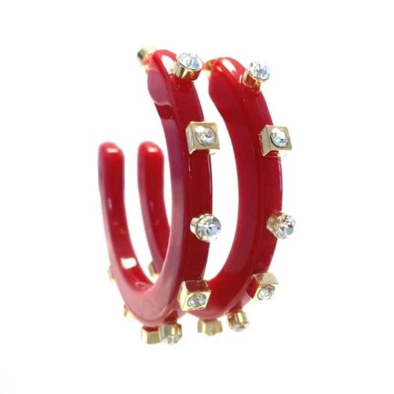 Jewel Hoops - Red with Crystal - Gabrielle's Biloxi