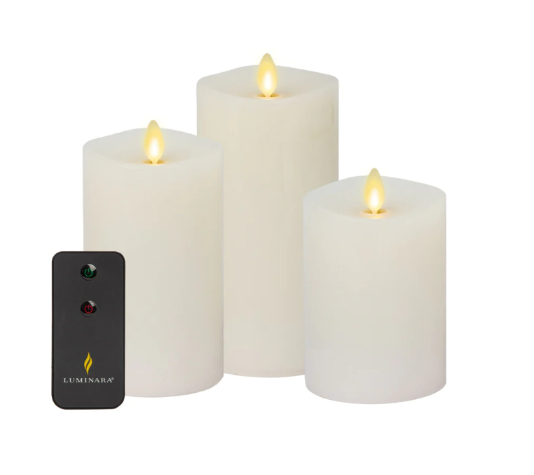 Indoor Pillar Candles w/ Remote - White Set of 3 - Gabrielle's Biloxi