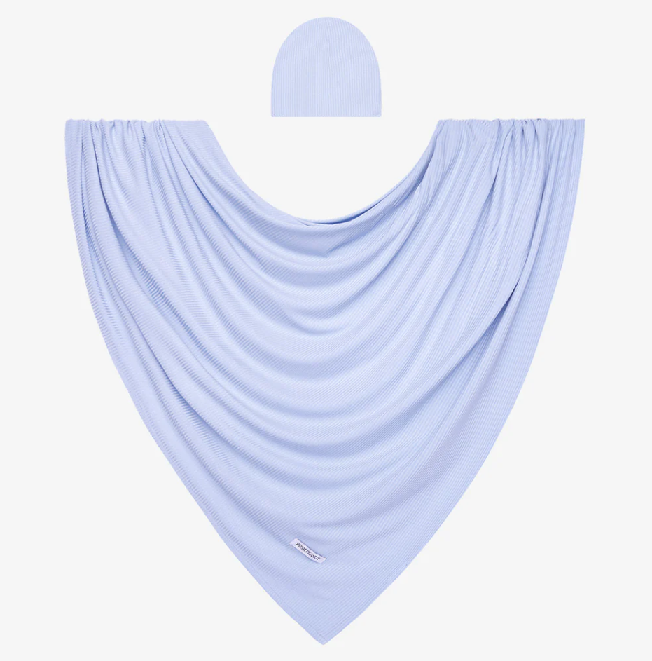 Posh Peanut Solid Ribbed Infant Swaddle & Beanie Set - Powder Blue - Gabrielle's Biloxi