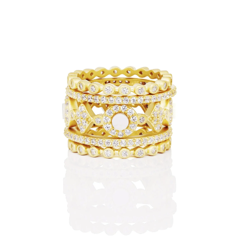 Freida Rothman Color Theory Mother of Pearl 5-Stack Ring - 7 - Gabrielle's Biloxi