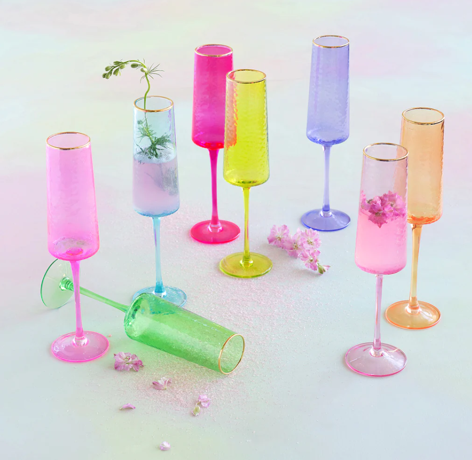 Glitterville Rainbow Champagne Flute, Assorted - Gabrielle's Biloxi