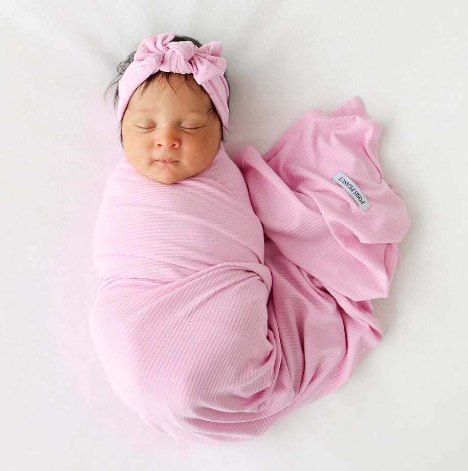 Posh Peanut Solid Ribbed Infant Swaddle & Headwrap Set - Posh Pink - Gabrielle's Biloxi