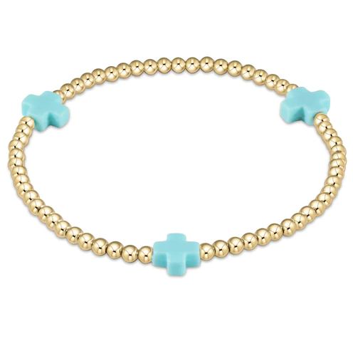 egirl Signature Cross Gold Pattern 3mm Bead Bracelet - Turquoise - Gabrielle's Biloxi