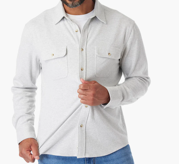 Fair Harbor The Dunewood Ultra Stretch Flannel - Heather Grey Twill - Gabrielle's Biloxi