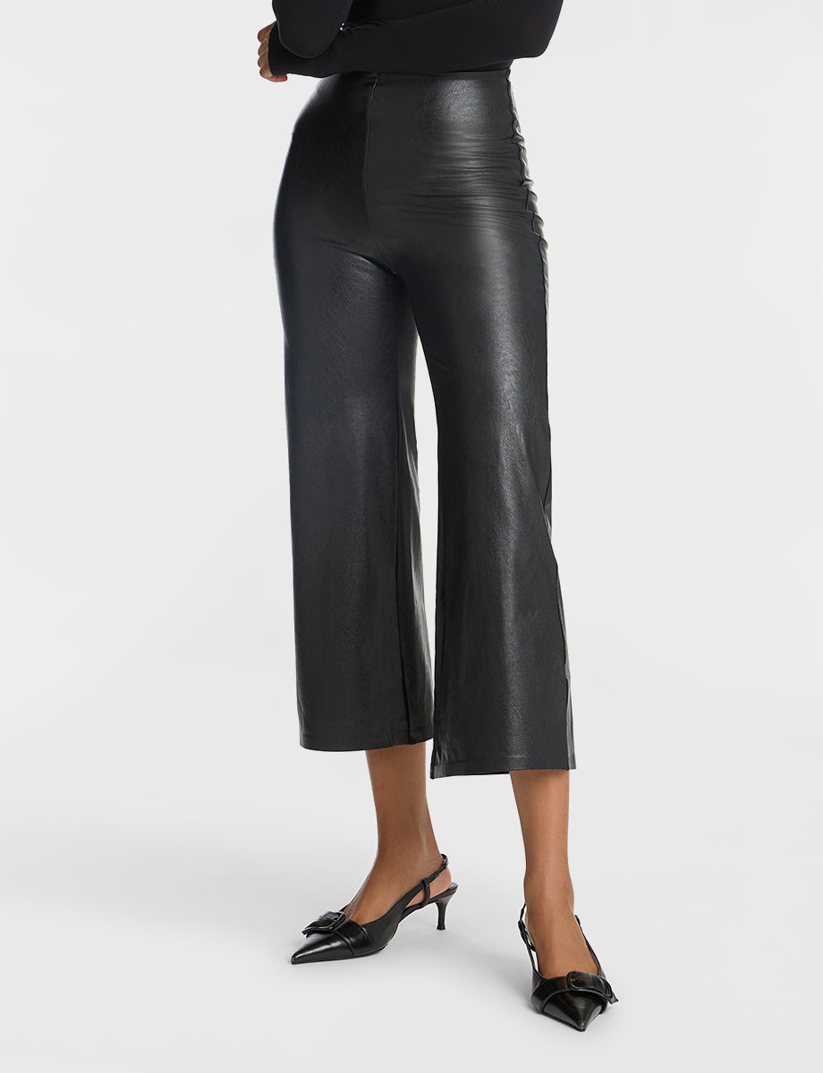 Commando Faux Leather Cropped Wide Leg Pant - Black - Gabrielle's Biloxi