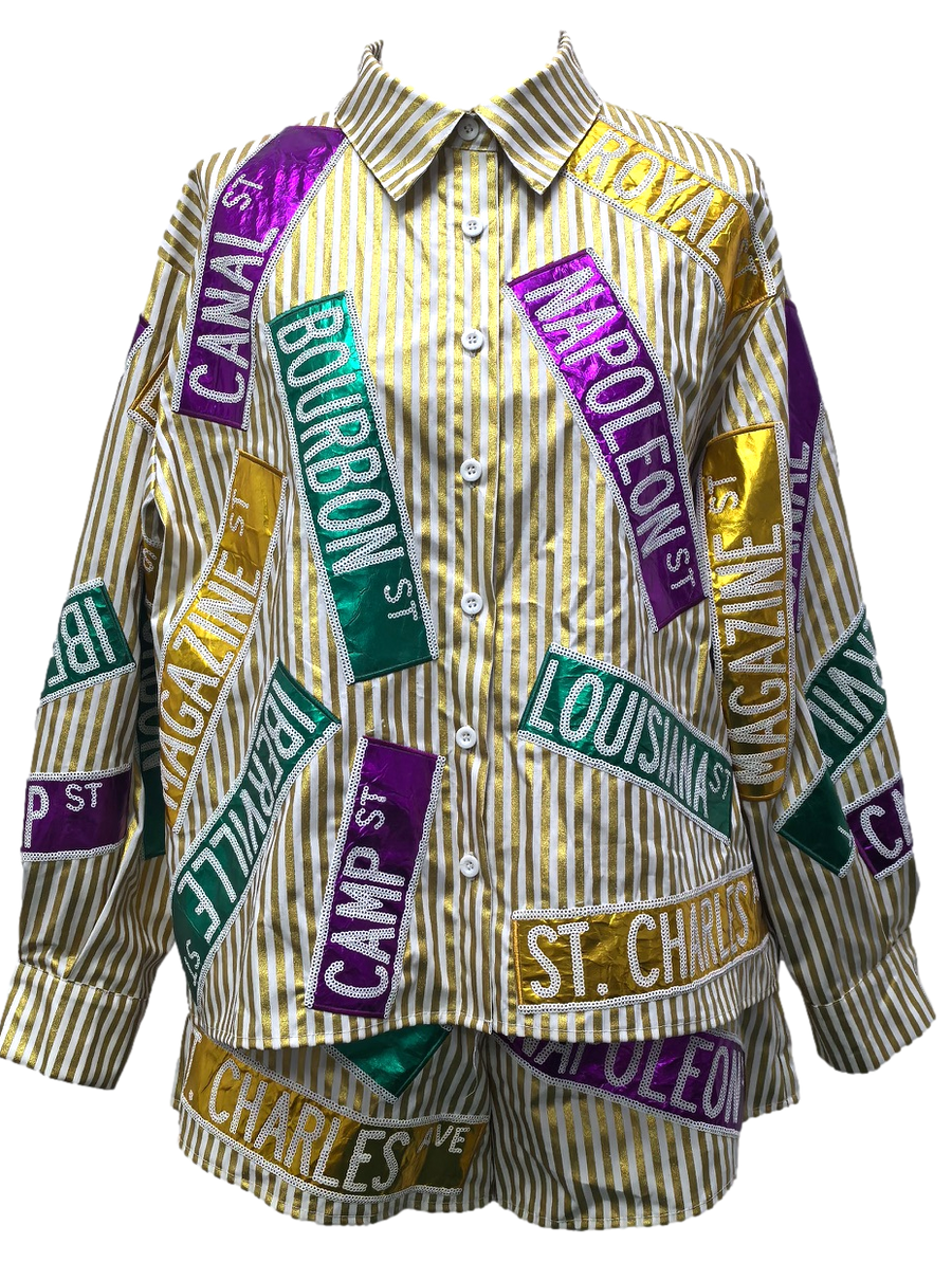 Queen of Sparkles Nola Street Signs Top - Metallic Gold - Gabrielle's Biloxi