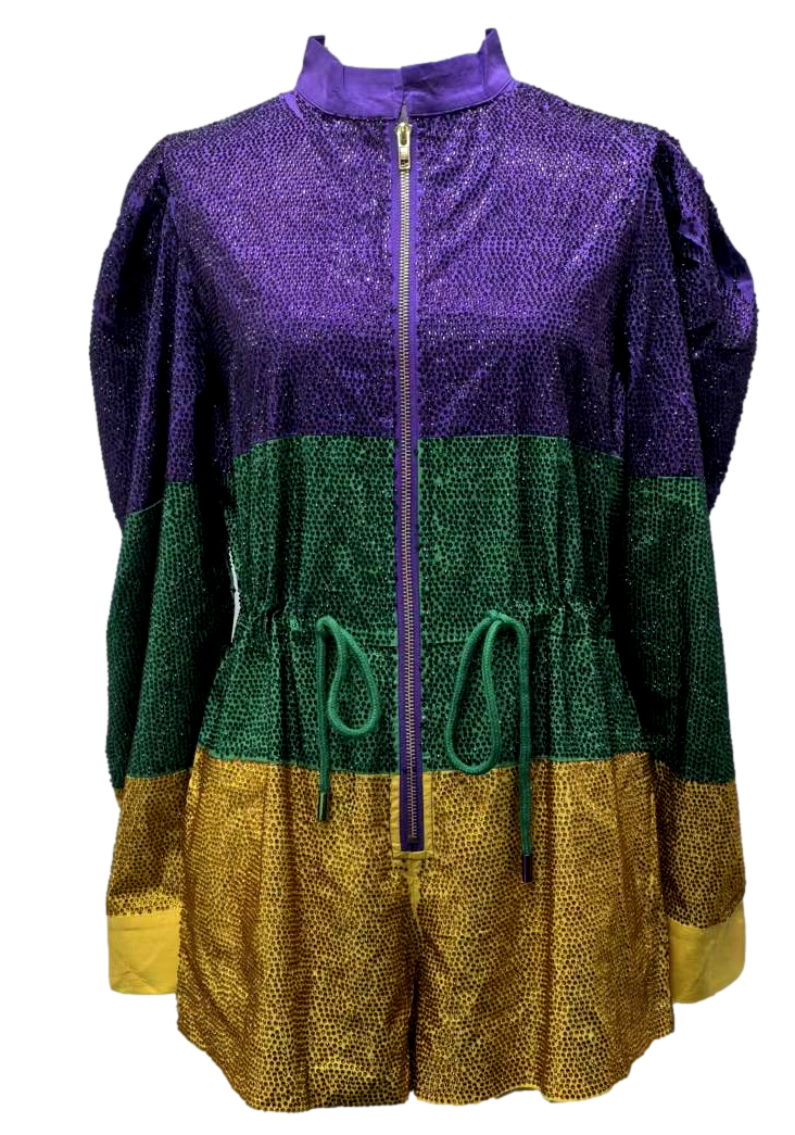 Queen of Sparkles Colorblock Full Rhinestone Romper - Gabrielle's Biloxi