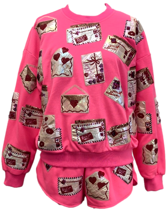 Queen of Sparkles Love Letters Sweatshirt - Neon Pink - Gabrielle's Biloxi