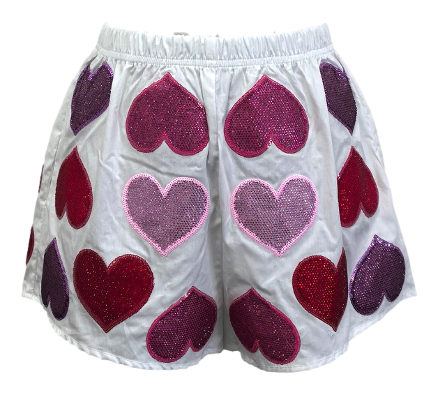 Queen of Sparkles Rhinestone Hearts Shorts - Gabrielle's Biloxi