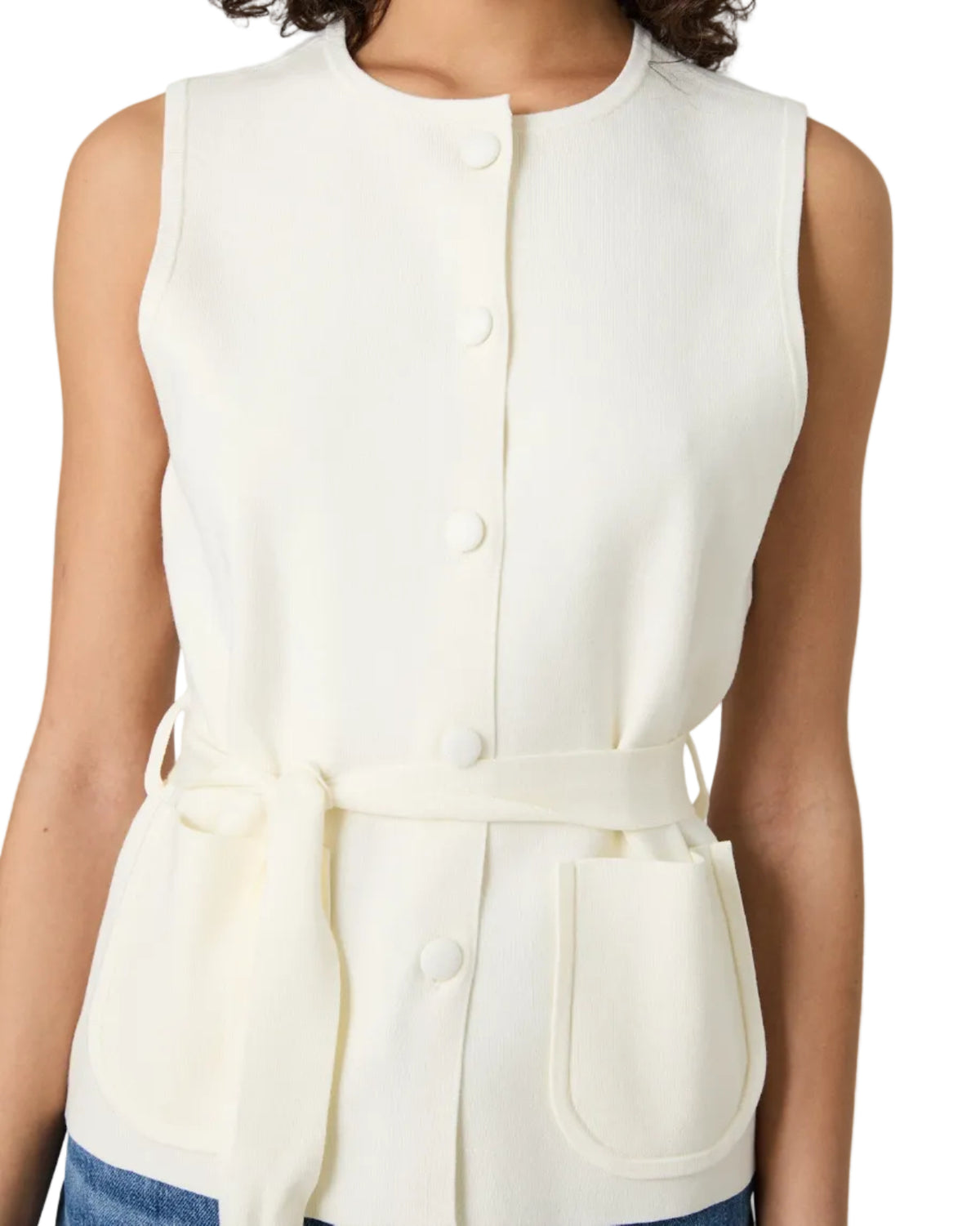 French Connection Maxime Knit Sleeveless Wrap Top - Porcelain Cream
