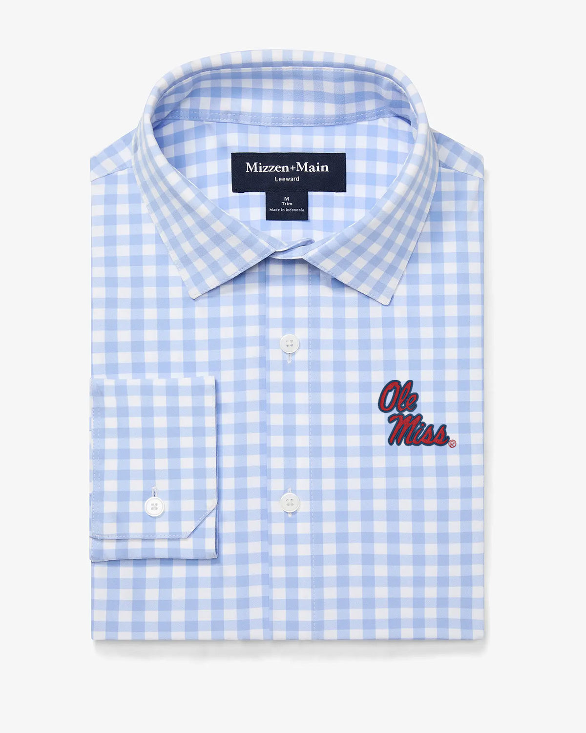 Ole Miss Leeward LS Trim Dress Shirt - Light Blue Gingham