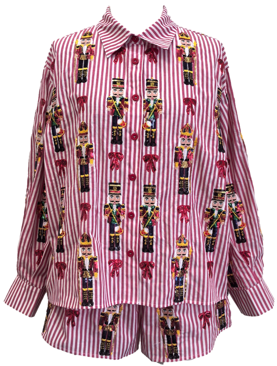 Queen of Sparkles Nutcracker & Bow Top - Red Stripe - Gabrielle's Biloxi