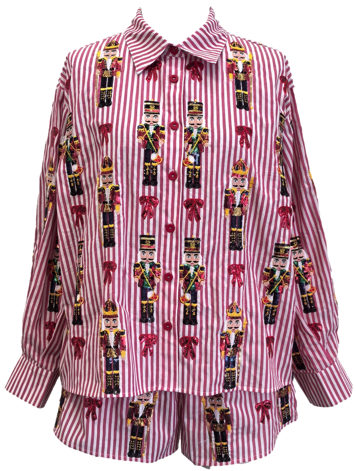 Queen of Sparkles Nutcracker & Bow Top - Red Stripe - Gabrielle's Biloxi