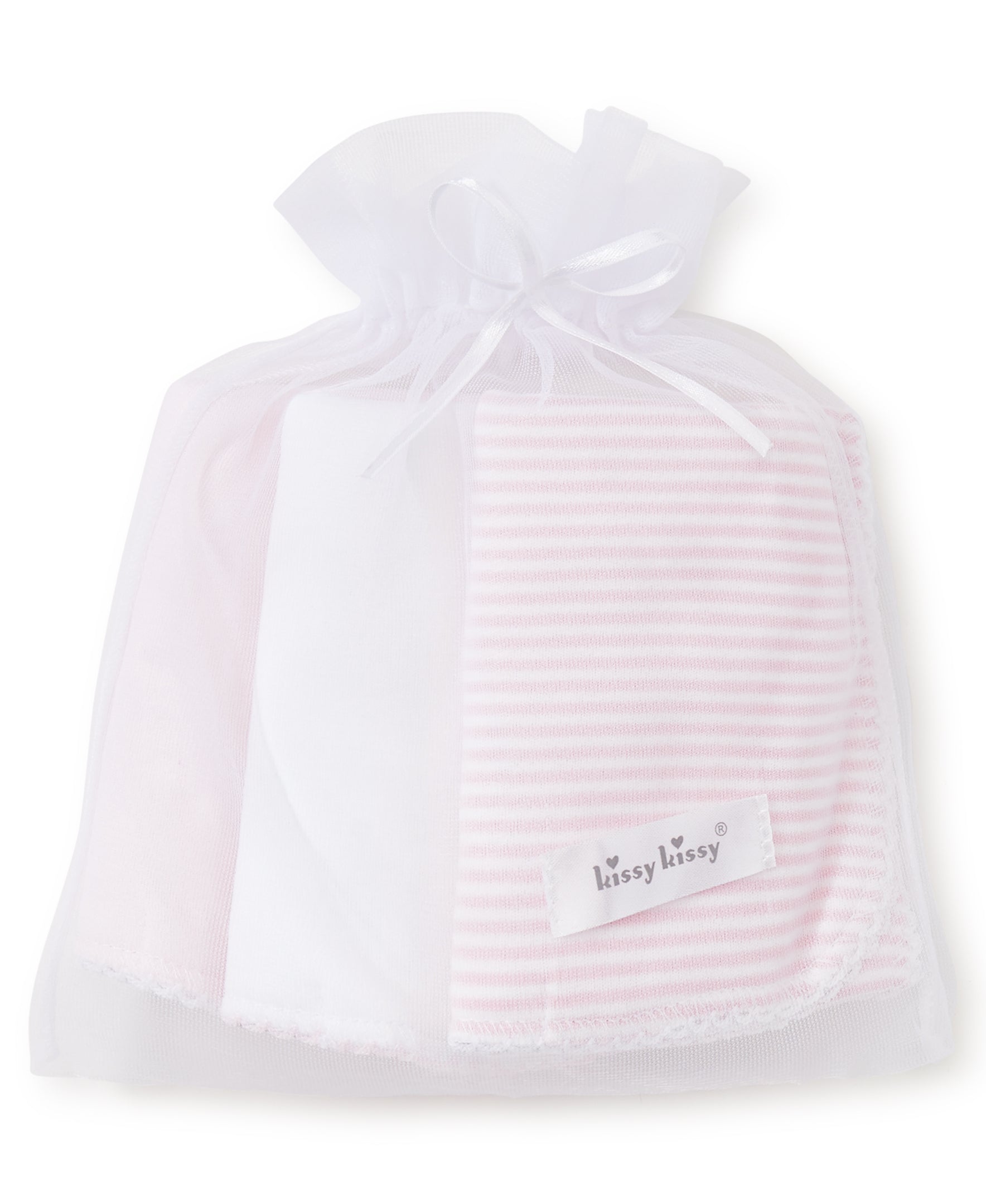 Kissy Kissy 3 Pack Burps w/ Tulle Bag - Pink Stripe - Gabrielle's Biloxi