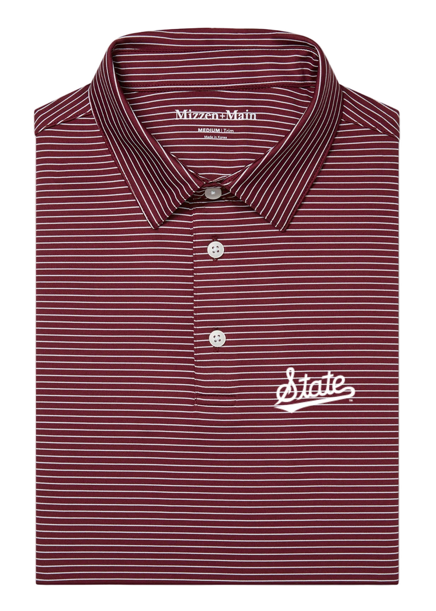Mizzen+Main Mississippi State Versa SS Polo - Maroon Alternating Stripe - Gabrielle's Biloxi