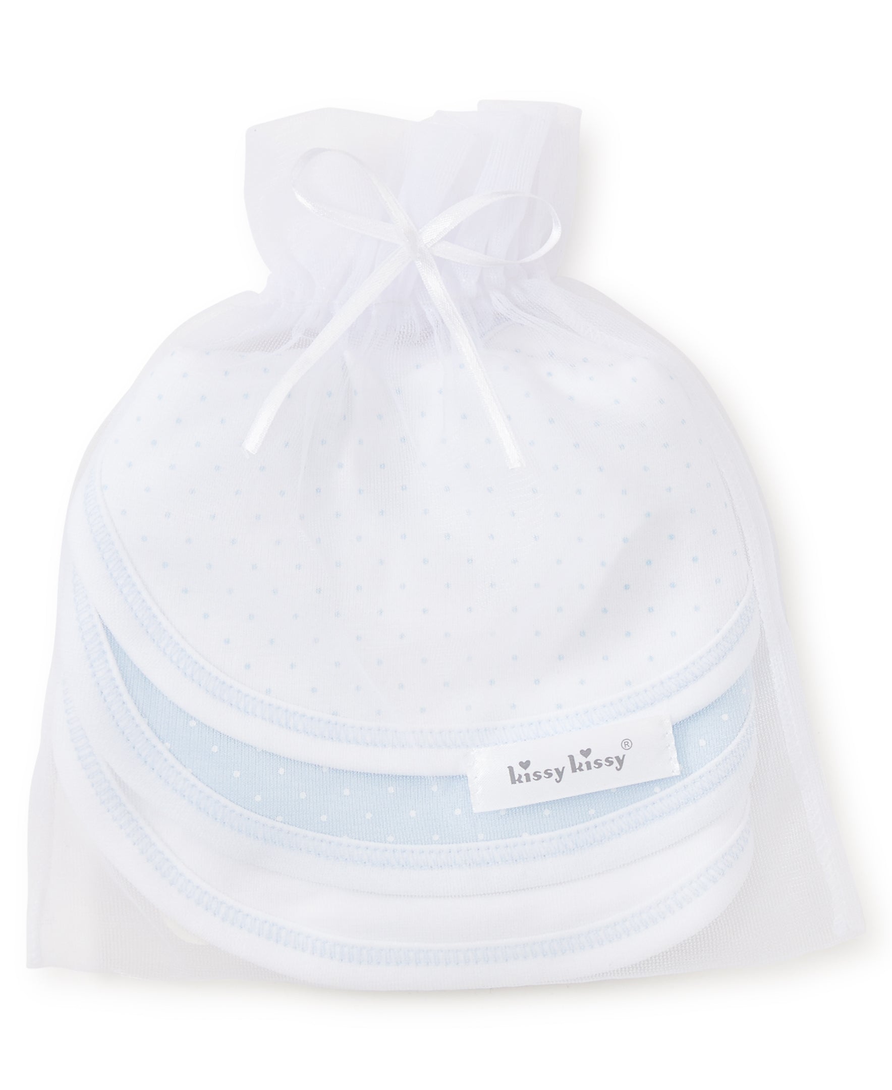 Kissy Kissy 3 Pack Bibs w/ Tulle Bag - Blue Dots - Gabrielle's Biloxi