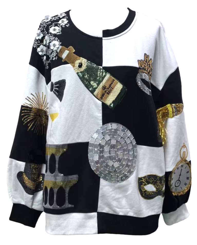 Queen of Sparkles Checkered NYE Icon Sweatshirt - Gabrielle's Biloxi